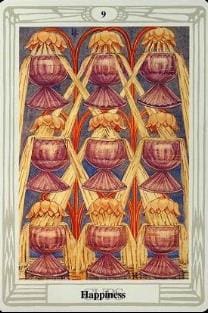 A painting of nine bowls with one in each corner.