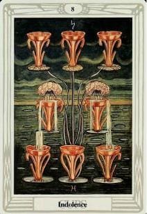 Tarot card "Indolence": copper cups over water