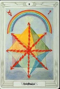 A tarot card with a rainbow and a star.
